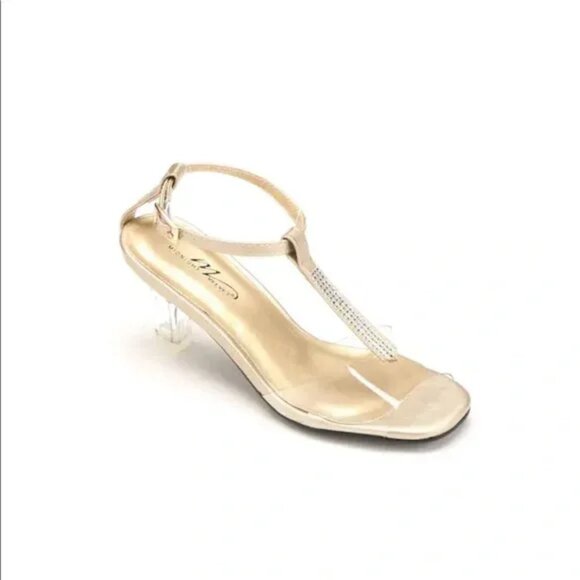Midnight Velvet Gold Classique Marnie Strap Sandals With Rhinestone Detail - Picture 1 of 6
